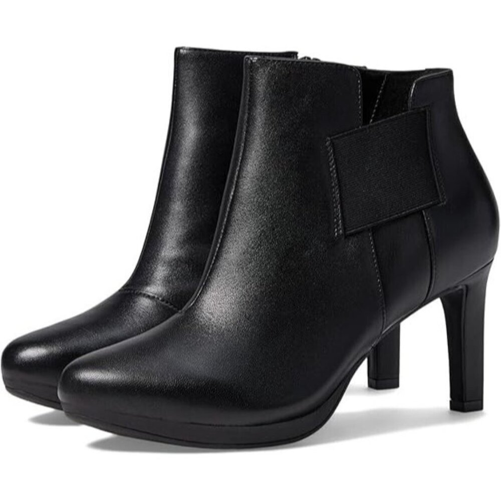 Clarks Women's Ambyr Rise Ankle Boot Leather Side Zip Black Booties 10.5 M